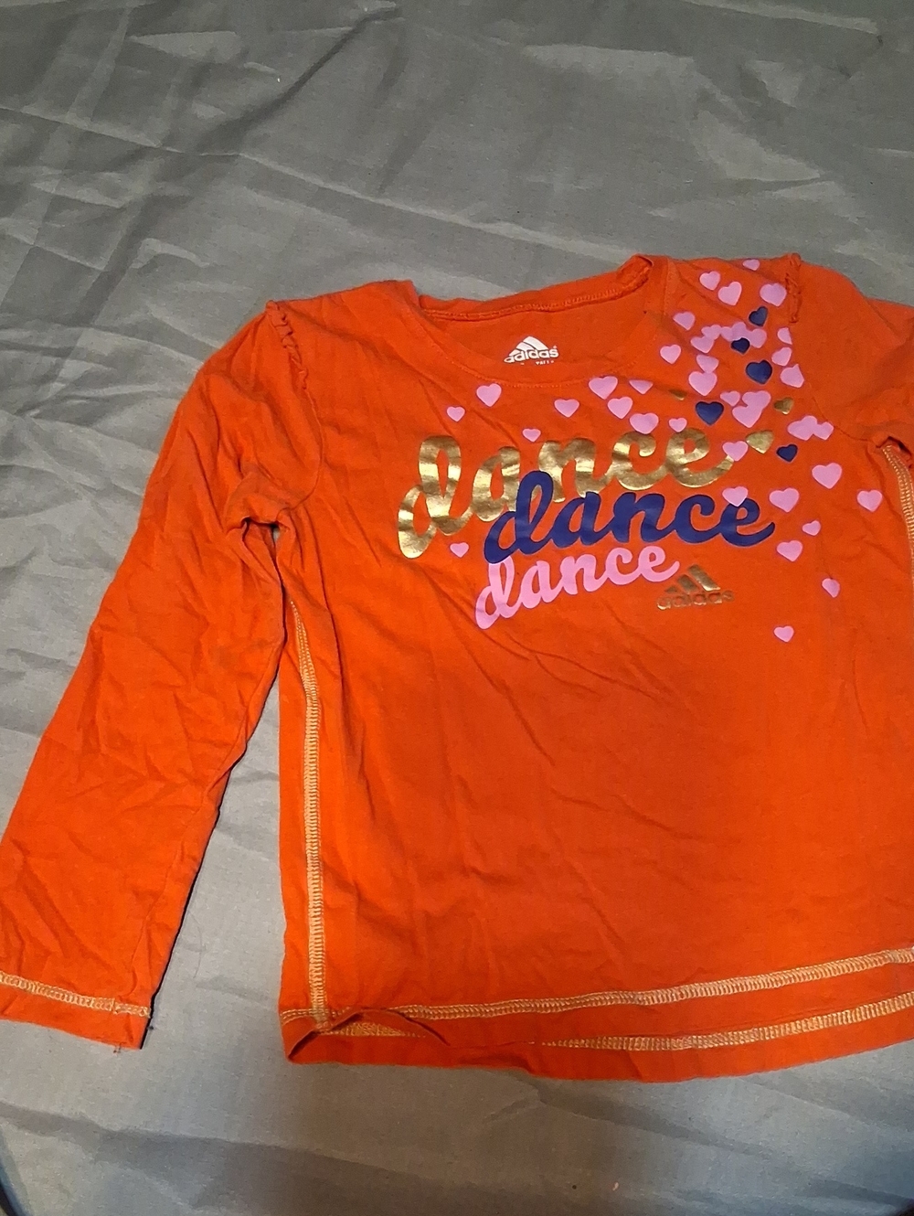 adidas Girls Orange Long Sleeve 'Dance' Graphic Tee